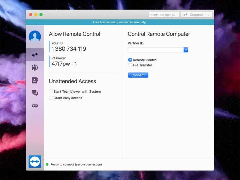 TeamViewer（一款遠端技術支援應用程式）的使用者介面。