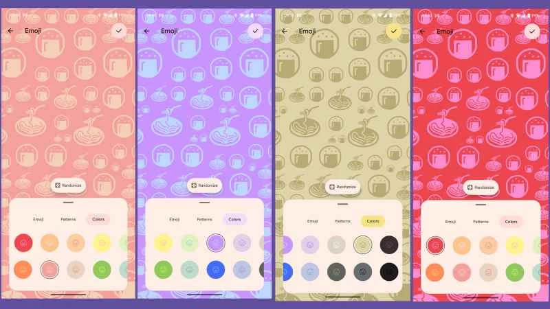 Google Pixel 手機上用於表情符號桌布的配色選單