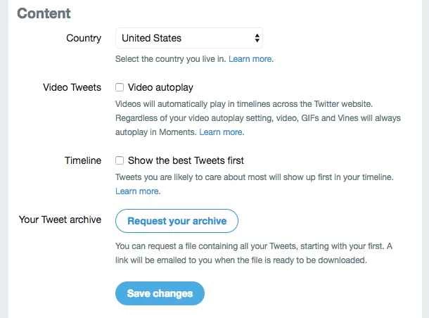 在 Twitter 上請求您的存檔