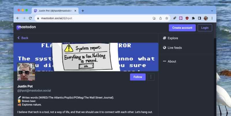 《大眾科學》撰稿人賈斯汀·波特的Mastodon帳號。