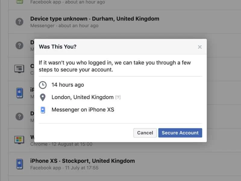 Facebook活動檢查介面。