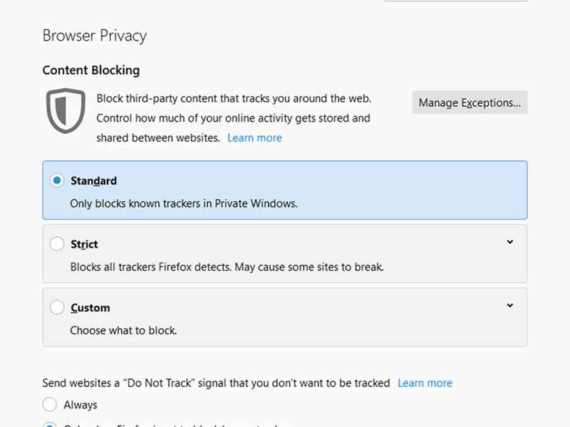 Mozilla Firefox 隱私控制