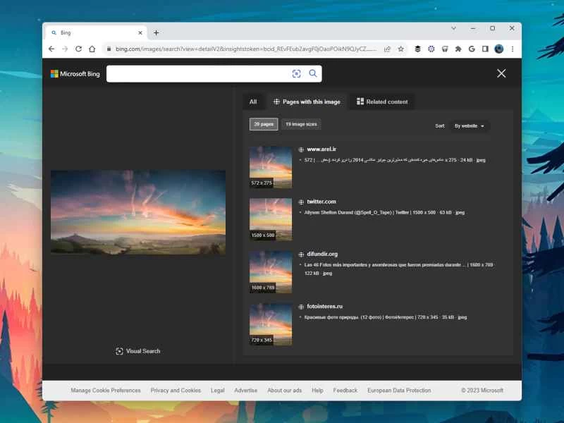 必應圖片搜尋結果頁面向後滾動