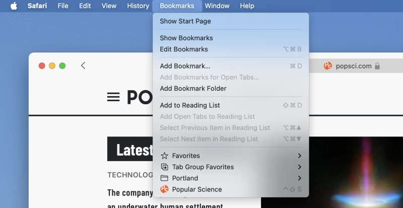 Mac電腦上已更新書籤並添加快捷方式的螢幕截圖