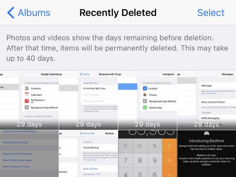 iPhone iOS 照片應用程式中的「最近刪除」資料夾。