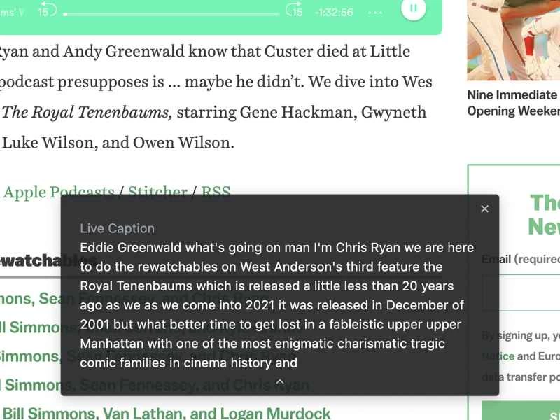 Google Live Caption 在電腦上的 Google Chrome 瀏覽器顯示字幕。