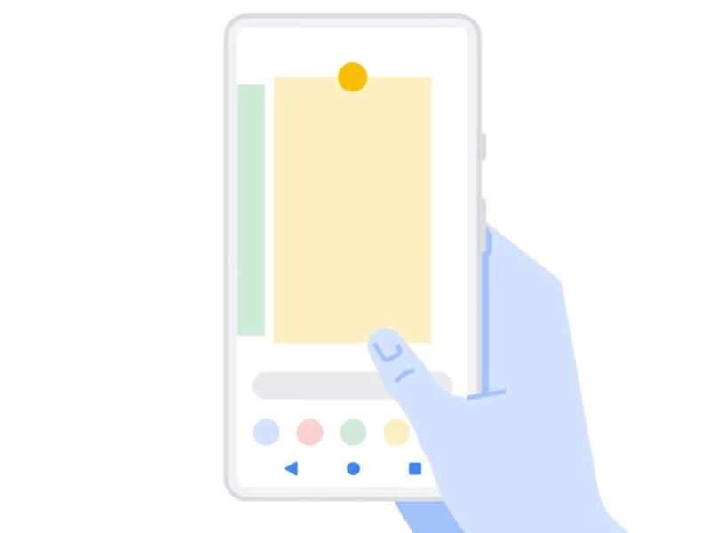 用手操控有三個按鈕的安卓手機的示意圖