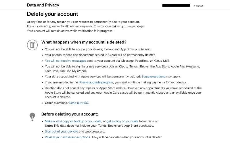 「刪除您的帳戶」頁面