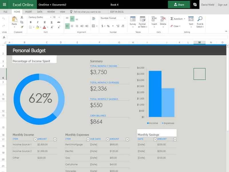Excel Online Microsoft Office 電子表格程式介面