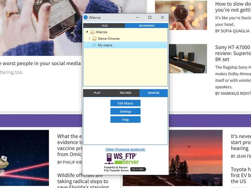 用於在網頁瀏覽器中為 Windows 程式建立巨集的介面。