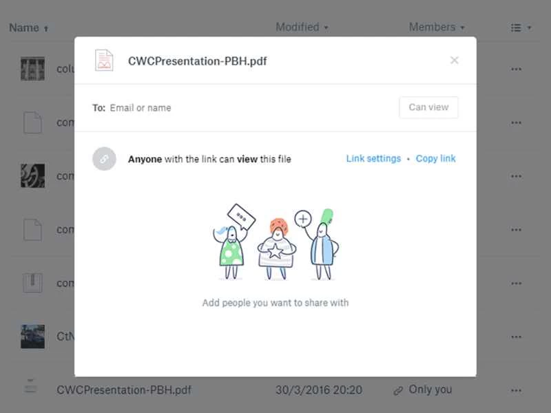 Dropbox 檔案共用介面。