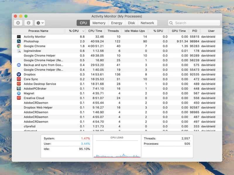 macOS 上的活動監視器