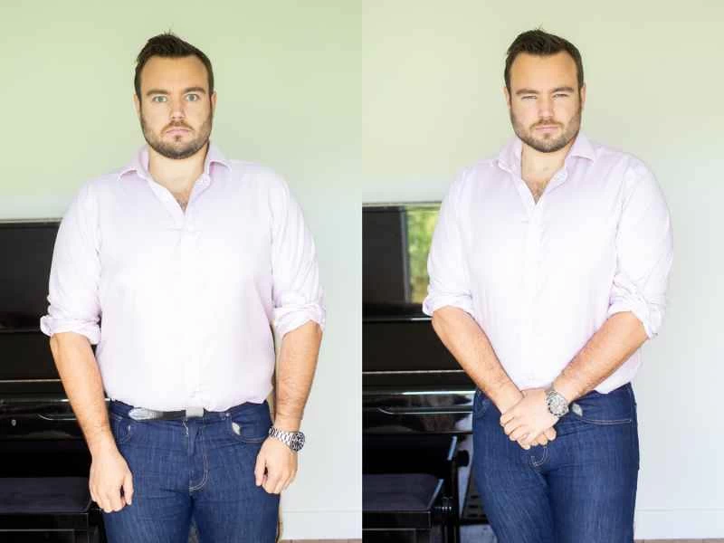 由兩名男子全身像組成的構圖。