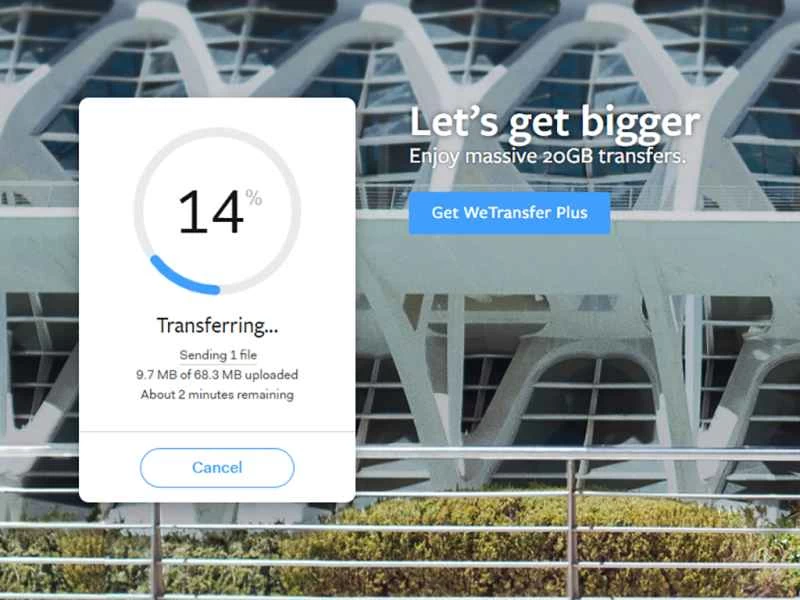 WeTransfer 檔案共用介面。
