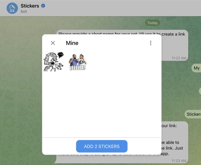Telegram 的貼紙機器人設定。