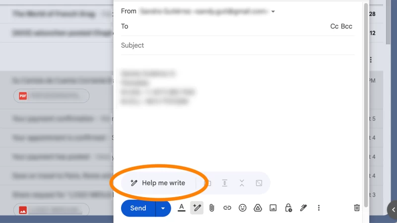 Gmail 的 Duet AI 選單