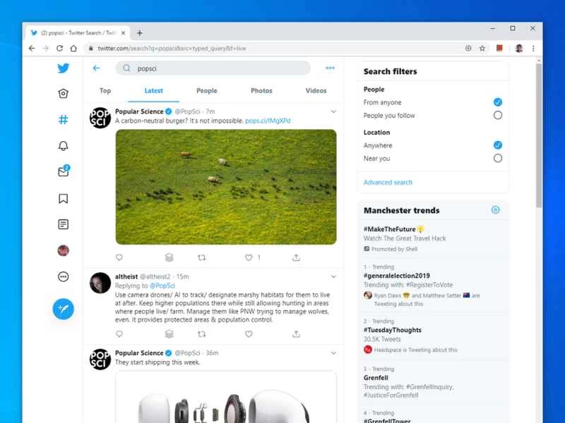 在桌面版 Twitter 上，已儲存搜尋 PopSci。