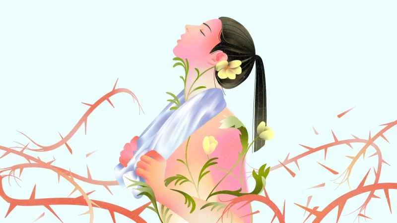 女人用毛巾圍住脖子