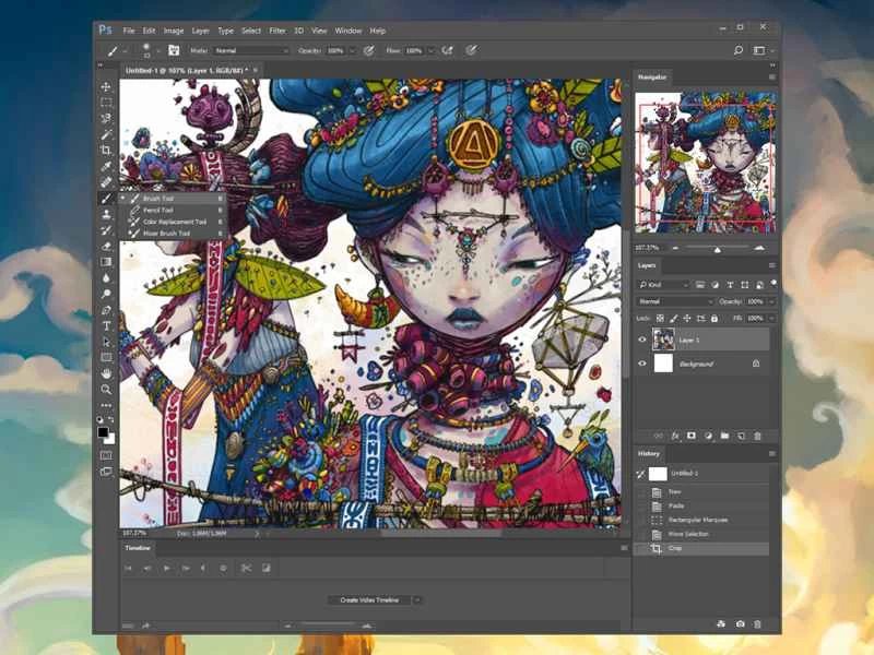 Adobe Photoshop 的主介面。