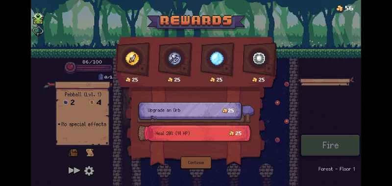 螢幕上顯示了安卓遊戲《佩格林》中的森林和分數。