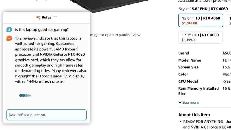 截圖顯示魯弗斯問他“這台筆記型電腦適合玩遊戲嗎？”