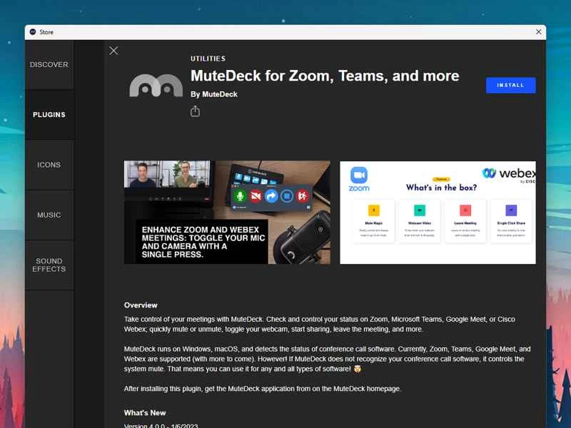 Elgato Stream Deck 應用程式商店中的 MuteDeck 外掛程式。