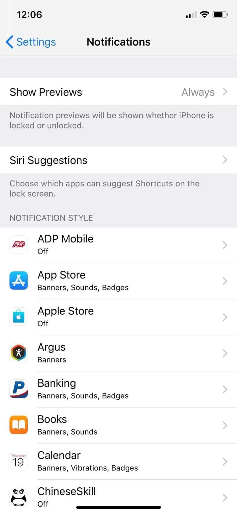 iPhone 通知中心截圖