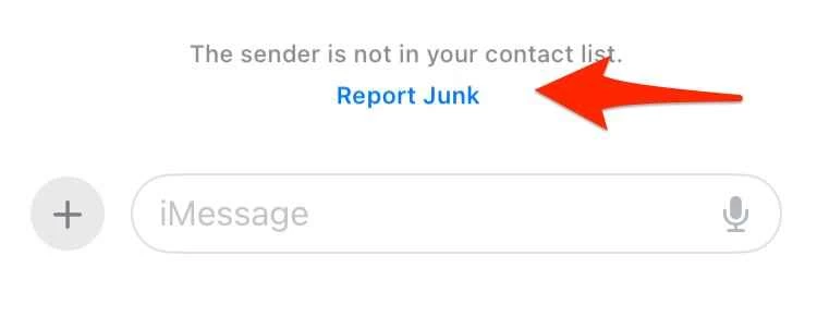 iPhone 上「檢舉垃圾訊息」按鈕的螢幕截圖