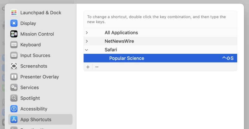 Mac電腦上應用程式快捷方式的螢幕截圖
