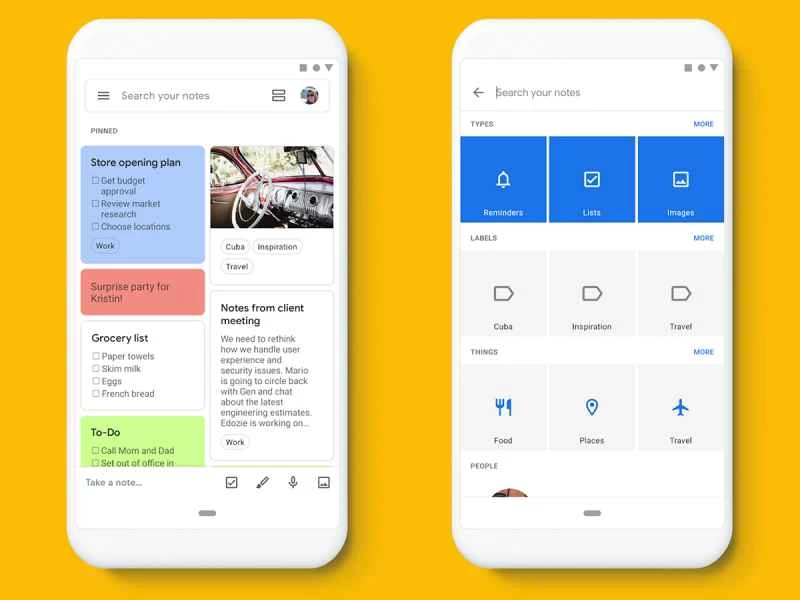 iPhone 上的 Google Keep 介面。