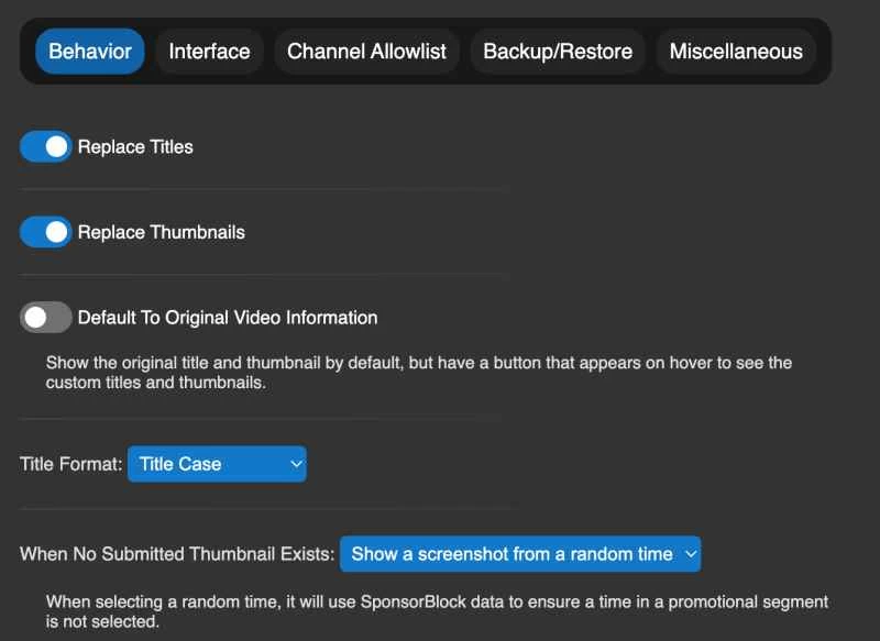 DeArrow 的設定介面，DeArrow 是一款瀏覽器擴充程序，可以移除影片中的「YouTube 臉」和其他標題黨策略。