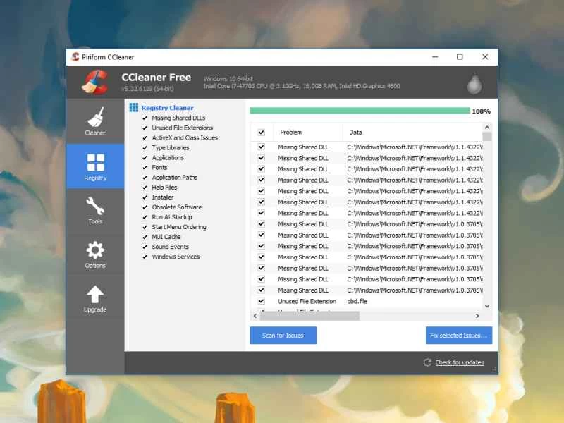 這是 Windows 10 系統上免費版 CCleaner 的螢幕截圖。