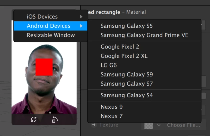 Spark AR 設備選項截圖