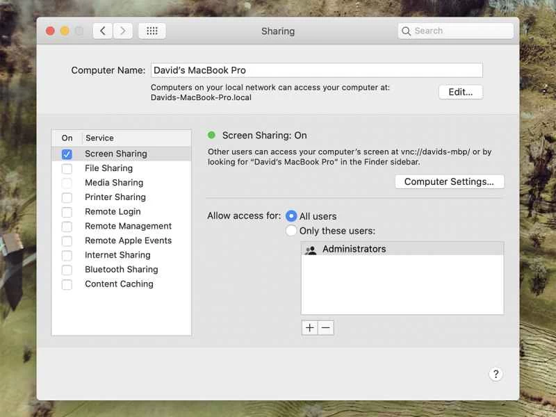macOS Monterey 的螢幕分享選項，可讓您遠端存取 Apple 電腦上的檔案。