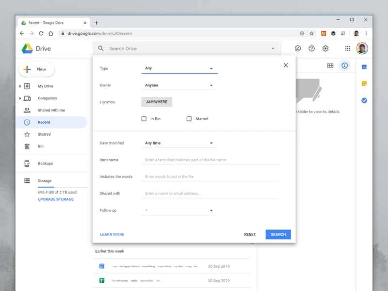 Google 雲端硬碟檔案搜尋平台的螢幕截圖