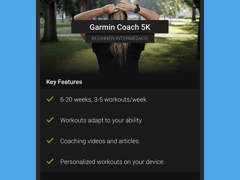 Garmin智慧手錶提供的5公里跑步訓練計畫。