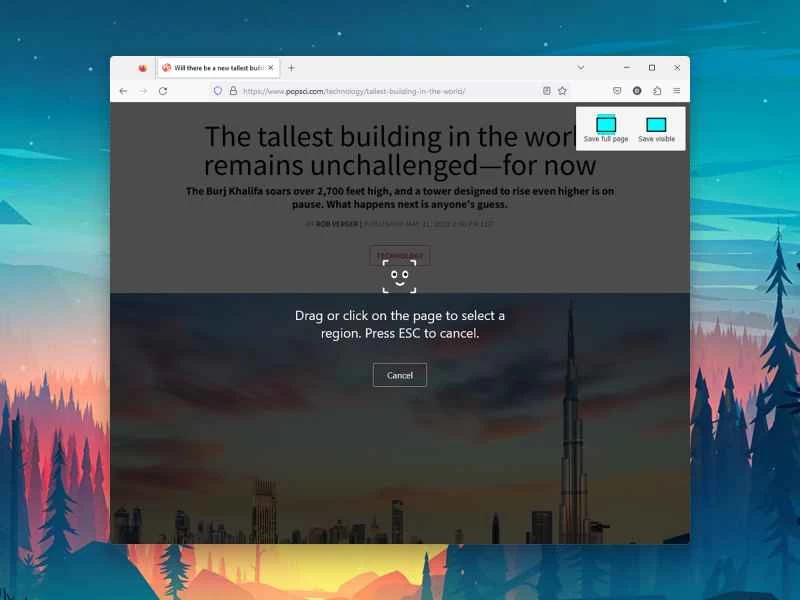 電腦上開啟了一個 Firefox 窗口，截圖工具處於啟動狀態。