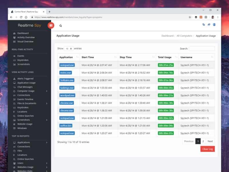 即時間諜應用程式視窗