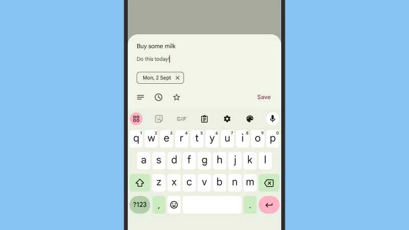 設定 Google 任務清單項目的螢幕截圖