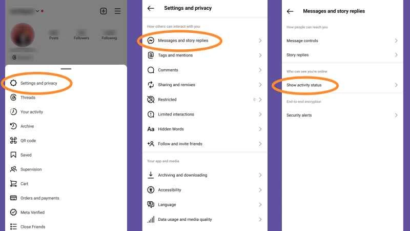 Instagram 的隱私設定和活動狀態選單