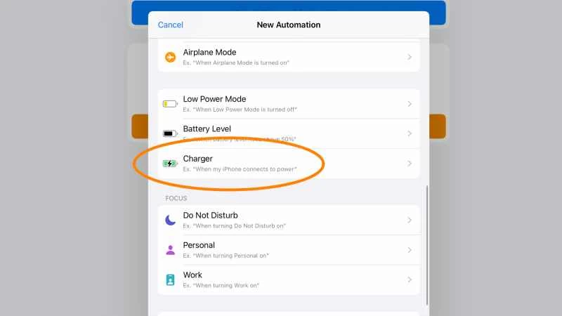 iPhone 上新自動化的觸發選單