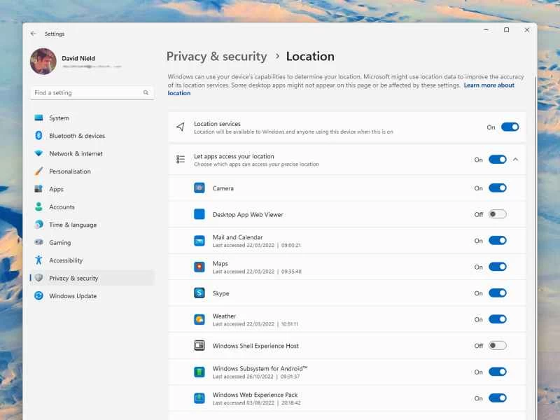 Windows 系統中的設定畫面，可讓您變更應用程式的權限。
