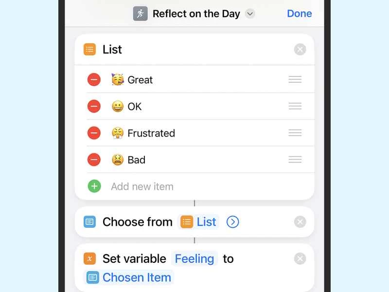 iOS 快速指令，讓您回顧一天。