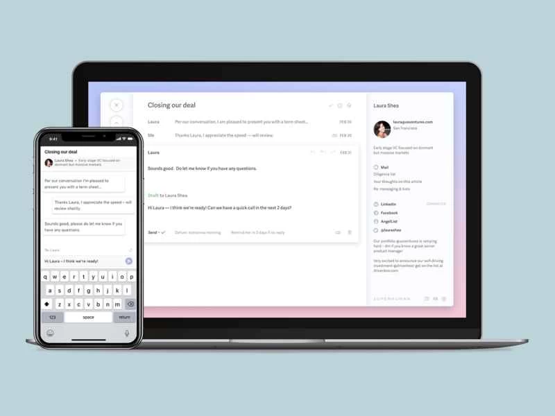 使用 Superhuman 應用的 Macbook 和 iPhone