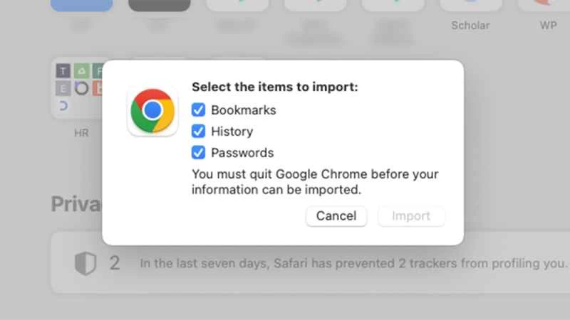 將 Chrome 書籤和資料匯入 Safari