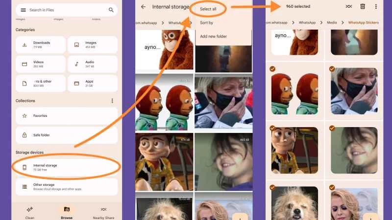 Android 設定中顯示如何尋找 WhatsApp 貼圖。