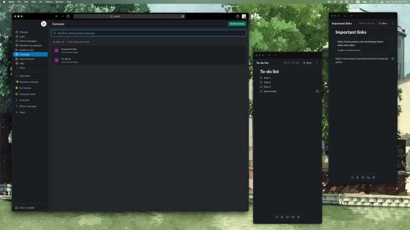 Slack 的 Canvas 介麵包含待辦事項列表和重要連結列表