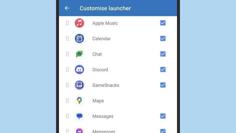 Android Auto 應用程式啟動器的螢幕截圖。