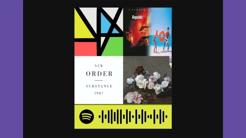 Spotify 代碼顯示了英國樂團 New Order 的專輯封面合輯。
