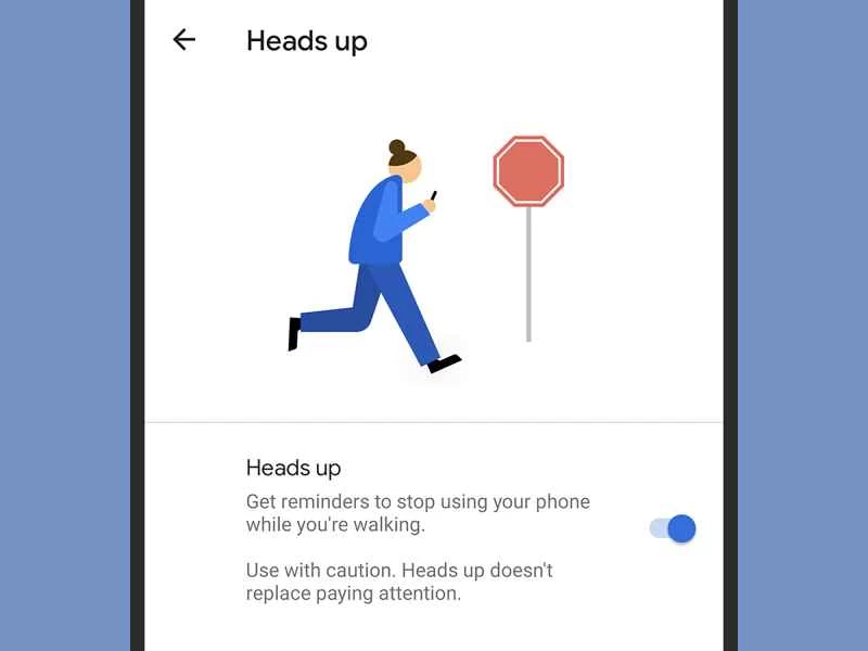 「走路時不要使用手機」的 Android 設定畫面。